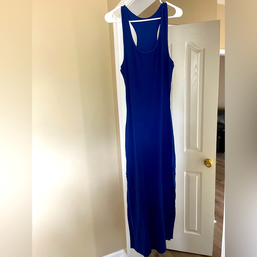 #bodycon This is a beautiful blue fitted dress 6in slit on both side.